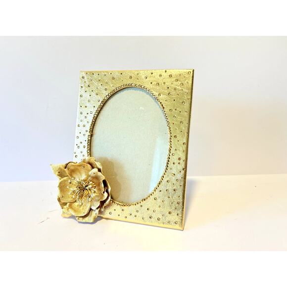Handmade Gold Leather Picture Frame 5x7 Floral Photo Frame Luxury Home Decor - Picture 6 of 8